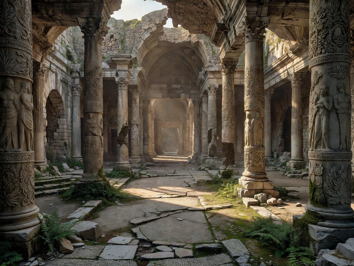 Ancient carved stone columns suggesting Roman bath architecture